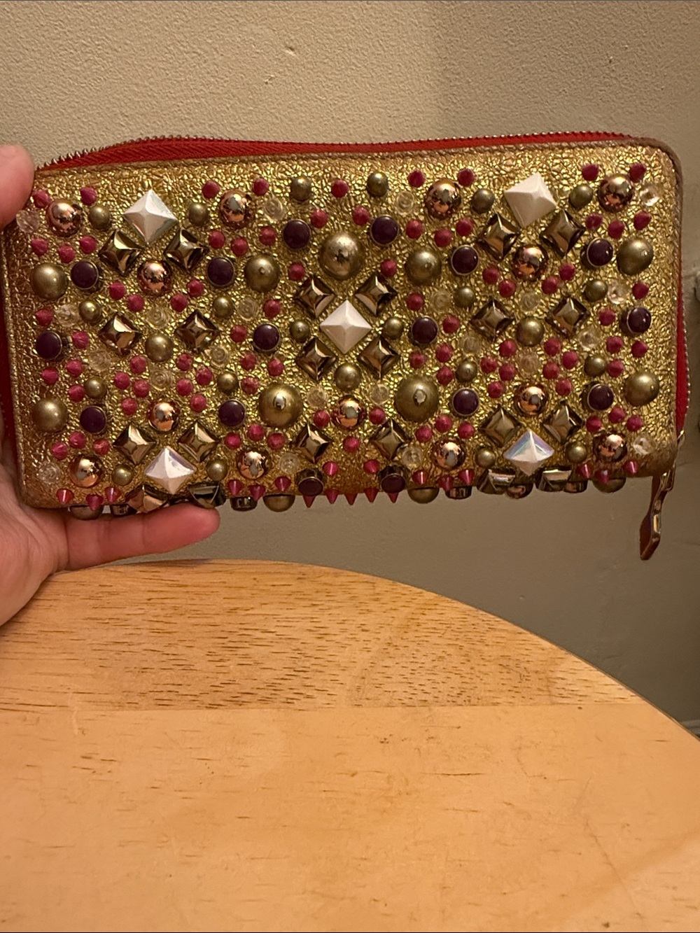 Christian Dior Gold and Red Women's Zip Wallet